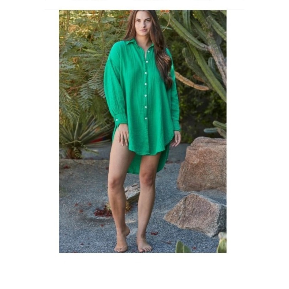 9 Seed Captiva Gauze Beach Shirt $260.00 M/L Green NWOT Vacation Cruise